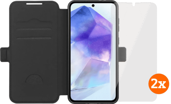 BlueBuilt Samsung Galaxy A56 Book Case Zwart + Screenprotector Glas Duo Pack