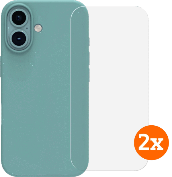 BlueBuilt Back Cover iPhone 16 Groen + Screenprotector Glas Duo Pack