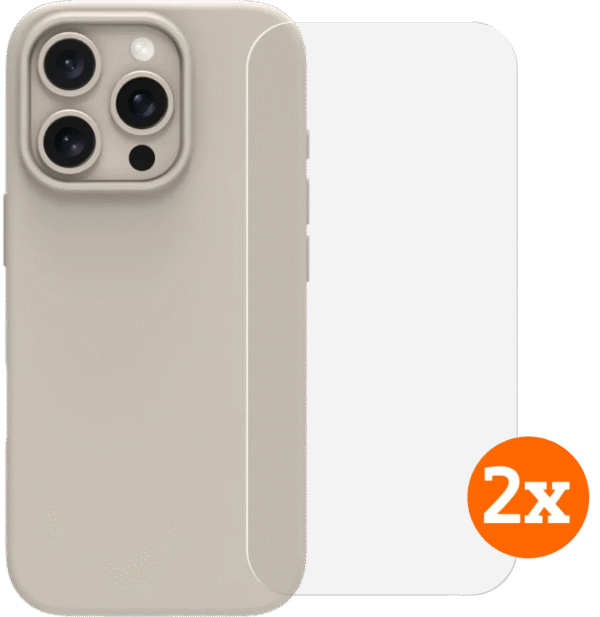 BlueBuilt Back Cover iPhone 16 Pro Beige + Screenprotector Glas Duo Pack