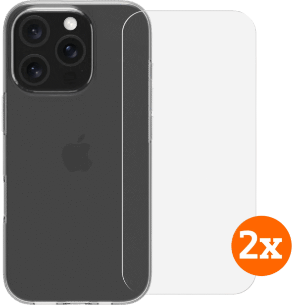 BlueBuilt Back Cover iPhone 16 Pro Transparant + Screenprotector Glas Duo Pack