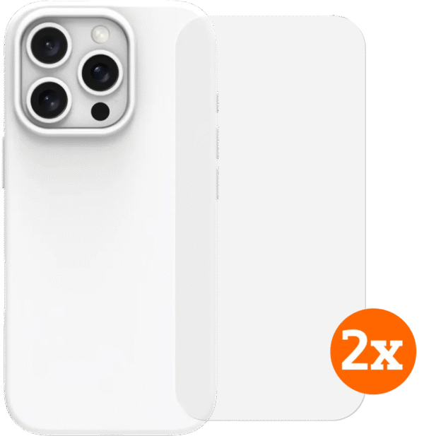 BlueBuilt Back Cover iPhone 16 Pro Wit + Screenprotector Glas Duo Pack