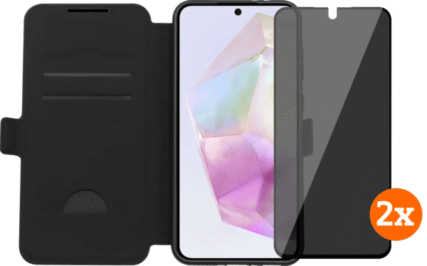 BlueBuilt Samsung Galaxy A36 Book Case Zwart + Privacy Filter Screenprotector Duo Pack