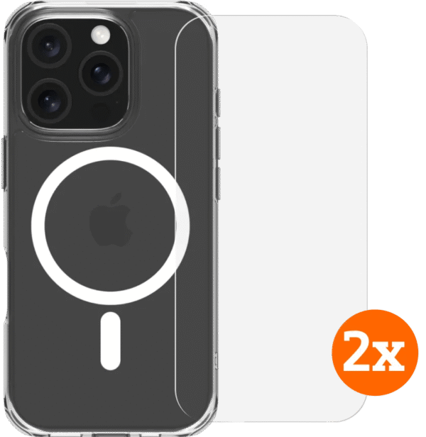 BlueBuilt Protective Back Cover met MagSafe iPhone 16 Pro + Screenprotector Glas Duo Pack