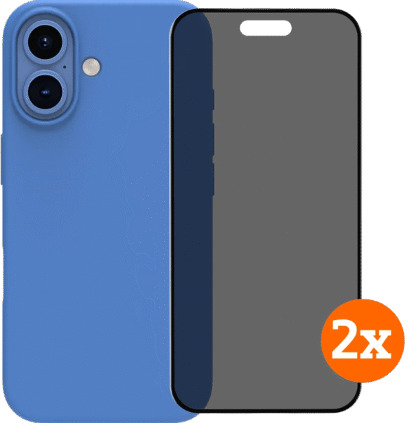BlueBuilt Back Cover iPhone 16 Blauw + Privacy Filter Screenprotector Glas Duo Pack