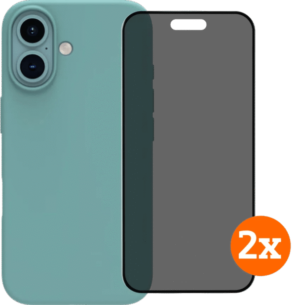 BlueBuilt Back Cover iPhone 16 Groen + Privacy Filter Screenprotector Glas Duo Pack