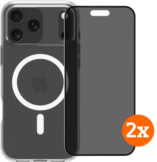 BlueBuilt Cover MagSafe iPhone 17 Pro Max Transparant + Privacy Protector Duo Pack