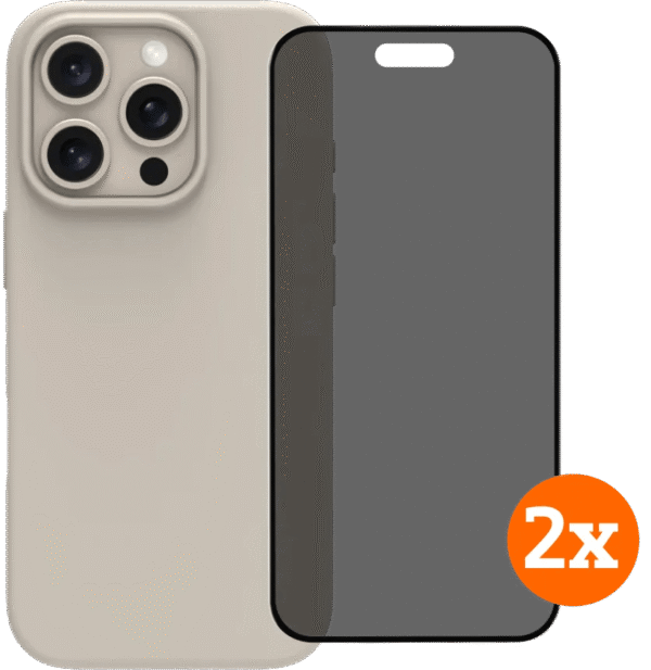 BlueBuilt Back Cover iPhone 16 Pro Beige + Privacy Filter Screenprotector Glas Duo Pack