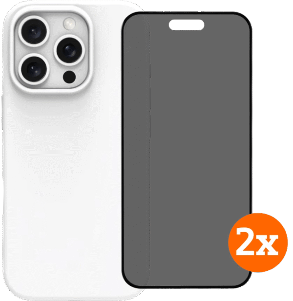 BlueBuilt Back Cover iPhone 16 Pro Wit + Privacy Filter Screenprotector Glas Duo Pack