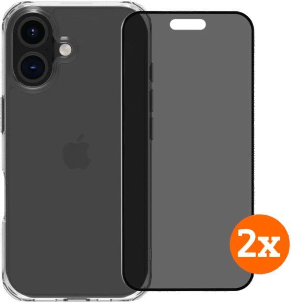 BlueBuilt Protective Back Cover iPhone 16 Transparant + Privacy Screenprotector Duo Pack