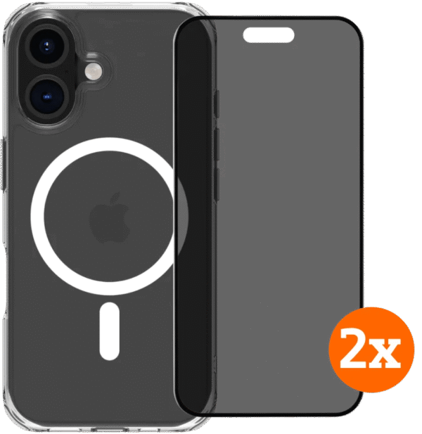 BlueBuilt Protective Cover met MagSafe iPhone 16 + Privacy Screenprotector Duo Pack