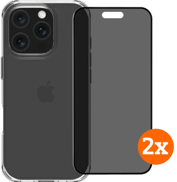 BlueBuilt Protective Cover iPhone 16 Pro Transparant + Privacy Screenprotector Duo Pack