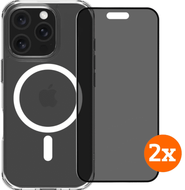 BlueBuilt Protective Cover met MagSafe iPhone 16 Pro + Privacy Screenprotector Duo Pack