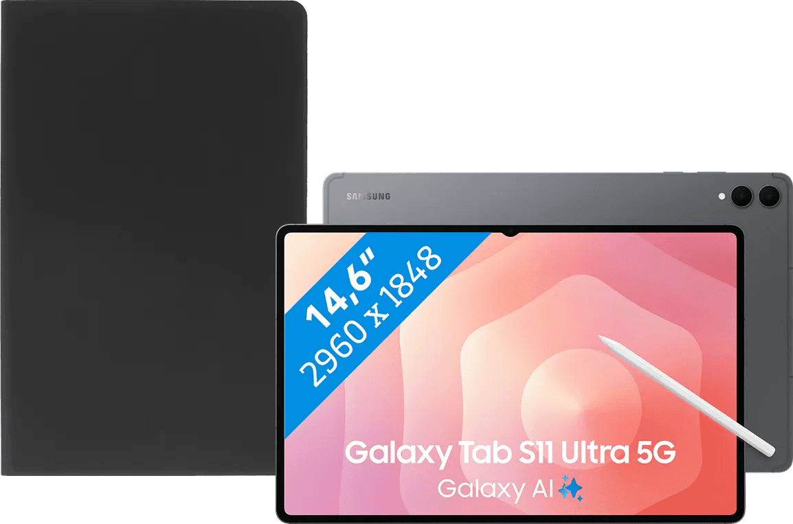 Samsung galaxy tab s11 ultra 14,6 inch 512gb wifi + 5g grijs + bluebuilt book case zwart 1 Samsung galaxy tab s11 ultra 14